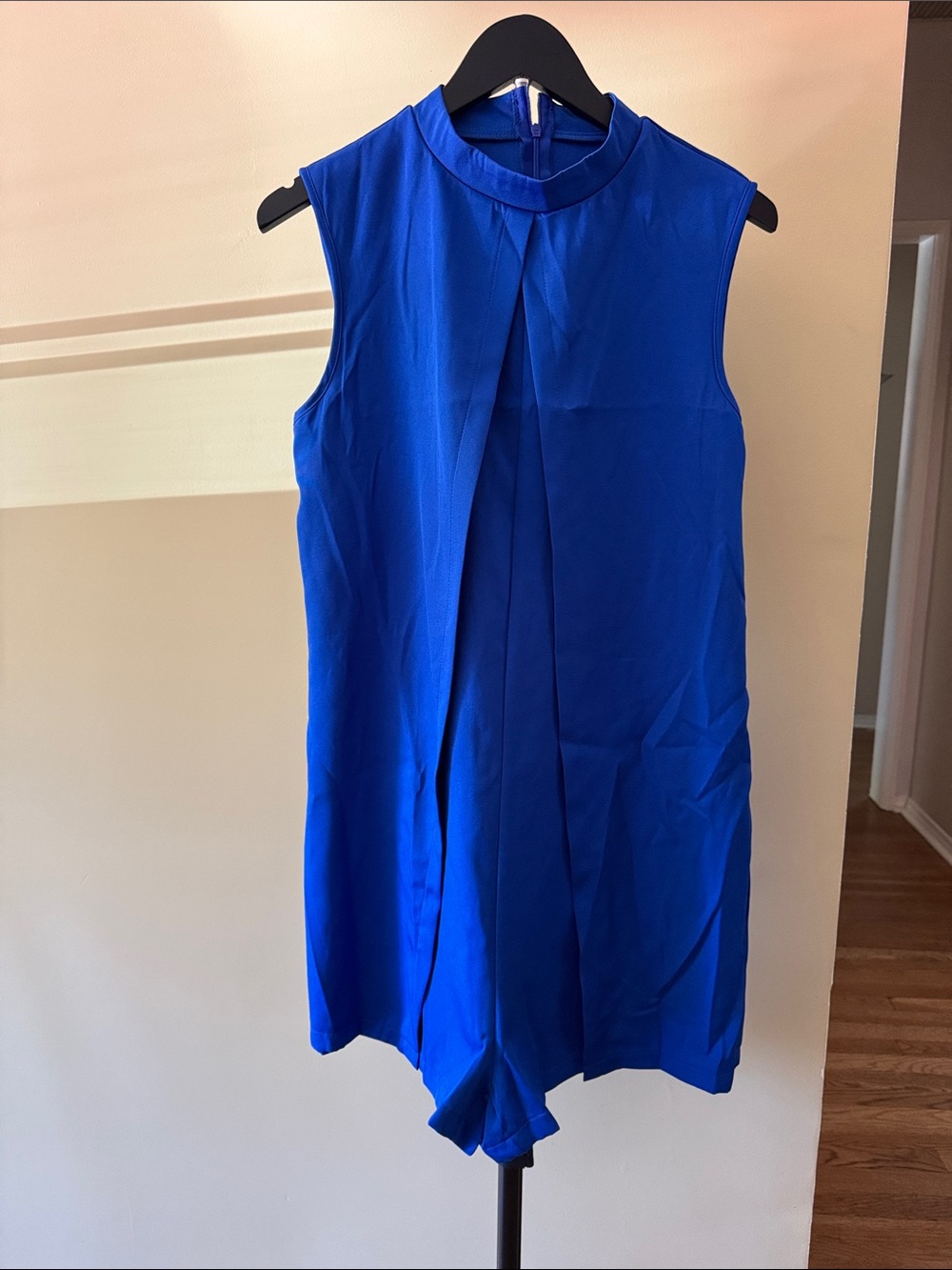 Sleeveless Royal Blue pleated romper